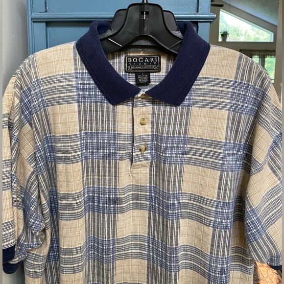 Vintage BOGARI STUDIO/Designed in Italy—Blue & Tan Polo Size L - Picture 3 of 8